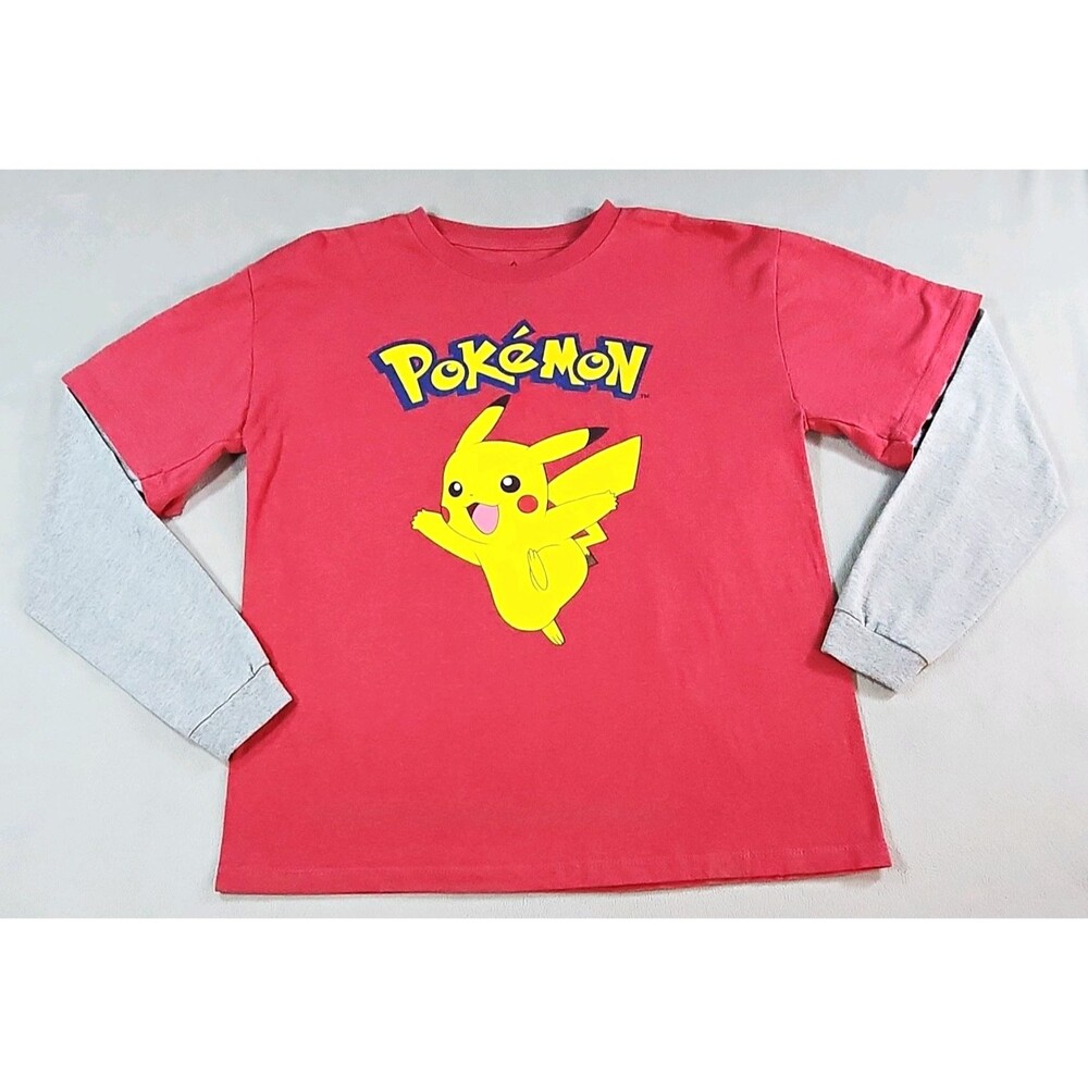 Pokémon Boy's XL Pikachu Graphic Print Red/Gray Crew Neck Long Sleeve T-Shirt